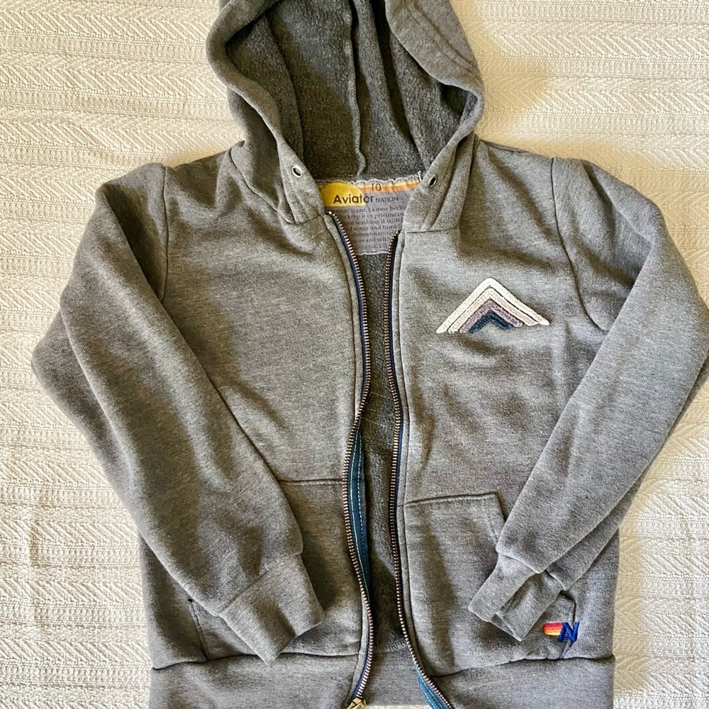 Aviator Nation Kids Gray Zip Hoodie with Chevron Detail